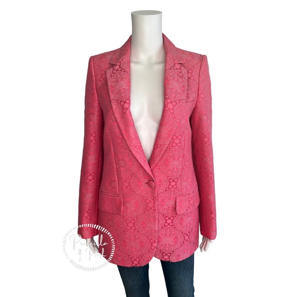 Stella McCartney Bright Pink Floral Paisley Jacquard Long Line Blazer Jacket - Picture 9 of 17